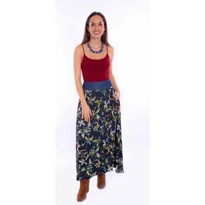 Scully Womens Tropical Floral Wrap Black 100% Rayon Skirt M - Image 1 of 2