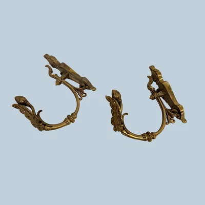 Antique French Gilt Bronze Curtain Tiebacks Wall Hooks Heavy Rococo Style - Image 1 of 4
