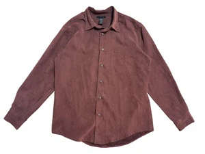 Covington Shirt Mens Medium Burgundy Faux Suede Polyester Button Up Long Sleeve - Picture 1 of 7