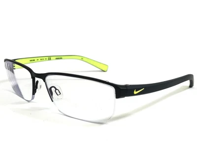 Nike Eyeglasses Frames 8098 015 Black Neon Green Rectangle Half Rim 56-16-140 - Image 1 of 4