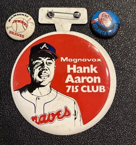 1950’s-1974 MILWAUKEE & ATLANTA BRAVES PINS W/‘74 HANK AARON 715 CLUB BENDABLE - Picture 1 of 12