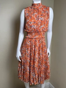 $148 NANETTE LEPORE Orange Pleaded Dress Sz 4 (B.171) - Picture 1 of 7