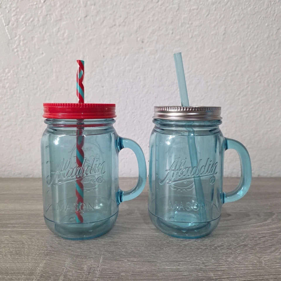 Aladdin 2-Set Insulated 20oz Clear Plastic Mason Jar Tumbler Travel Mug - Image 1 of 4