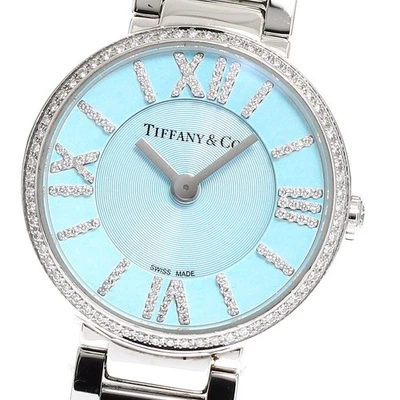 TIFFANY & Co. Женские часы Atlas 2 стрелки 63320811 с бриллиантовым ободком синий циферблат QZ_920439 - Изображение 1 из 4
