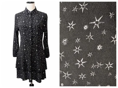 Vestido Equipment Mujer Talla S Negro Estampado de Estrellas Natalia 100% Seda Volantes Foto 1 de 4