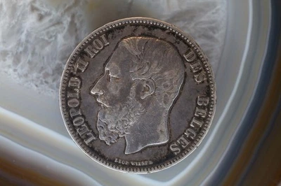 1874 5 Francs Large Silver Coin Belgium Leopold Protege La Belgique Dieu - Image 1 of 3