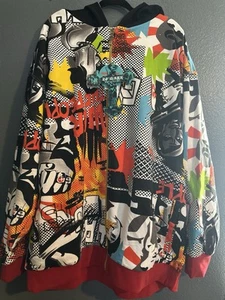Vintage Y2K Skater PJ Marks Graffiti Reversible Hoodie 3XL Zip - Picture 1 of 5