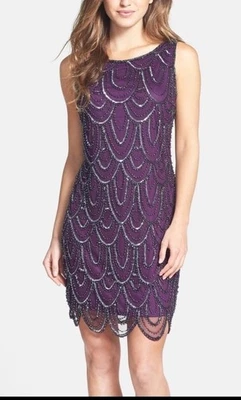 Vestido para mujer Pisarro Nights talla 12 festoneado adornado con cuentas en ciruela Foto 1 de 4