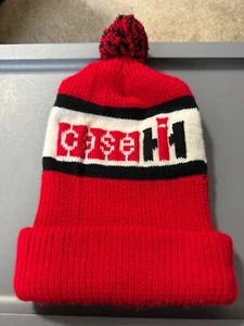 Vintage IH International Harvester Case Knit Pom Pom Beanie Ski Cap Hat White - Picture 1 of 6