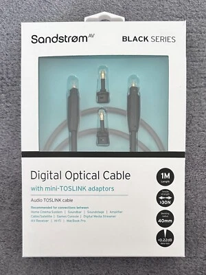 DIGITAL OPTICAL CABLE 1 METRE Sandstrom Black Series Audio Toslink AVS10PT114X - Image 1 of 4