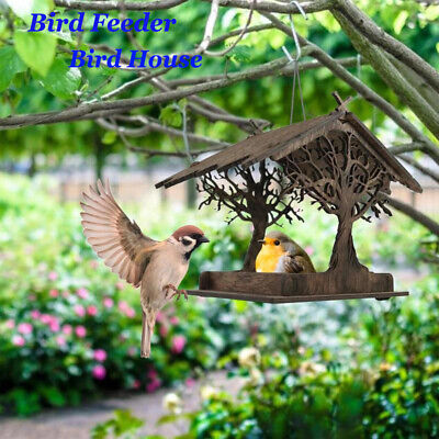 Wooden Bird Feeder Garden Wild Outdoor Hanging Bird House Feed Container Holder • 16.69€