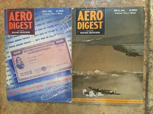 Aero Digest Magazine Lot of 2 June 1944 WW2 Great Wartime Advertising 1940s Dday - Picture 1 of 12