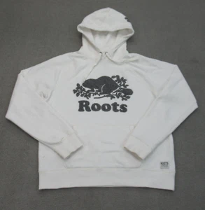 Roots Canada Hoodie Women's Large White Hooded Sweatshirt Beaver Logo Classic * - Picture 1 of 12