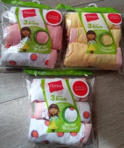 3 Pack (9 total) HANES GIRLS TAGLESS BRIEFS SIZE 10 multi color  - Picture 1 of 3