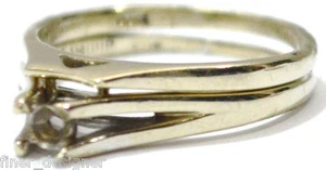 L'Armour solid 14K White Gold Engagement wedding Band setting 2 pc set 5.5 VTG - Picture 1 of 6