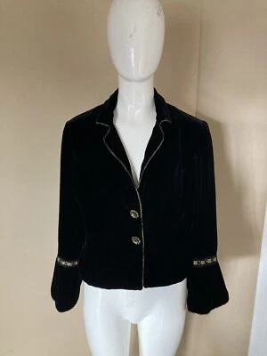 E By ECI 真丝混纺黑色职业西装外套夹克尺寸 4 金色口音正装 — 第 1/4 张图片