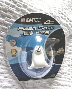 EMTEC Flash Drive White Seal Animal Series Special 4 GB USB 2.0 Keychain Sealed - Picture 1 of 5