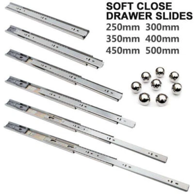 1-10Pair Soft Close Drawer Runners Ball Bearing Heavy Duty Draw Slides Sliders - Image 1 of 4