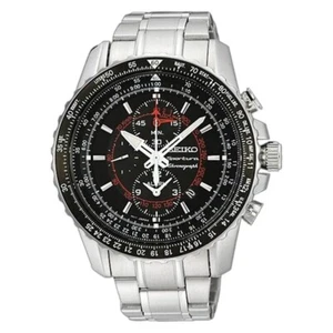 SEIKO Sportura SNAE99P1 Quartz Pilot Watch Chronograph Alarm 7T62 100m Steel NOS - Picture 1 of 1
