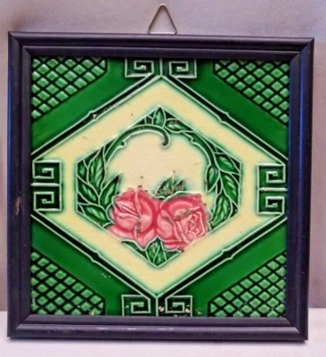 Antique Tile Majolica Japan Art Nouveau Frame Architecture Geometric Design#403* - Image 1 of 4
