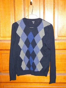 APT. 9 Gray & Blue Men's Size M Pre-Worn V-Neck Sweater - Foto 1 di 5