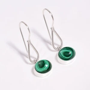 Natural Malachite 925 Solid Silver Dangle & Drop Designer Earring Jewelry L1.75" - Picture 1 of 5