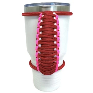 30/40oz Stretchable Paracord Tumbler Handle, Red White Pink, Fits Epoxy Cups - Picture 1 of 4
