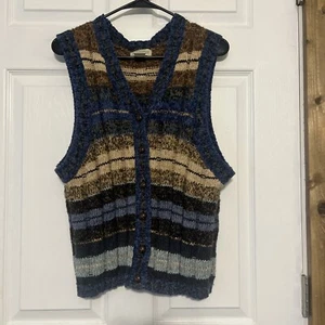 Vintage St Johns Bay Women’s L Chunky Knit Button Sweater Vest Blue - Picture 1 of 5