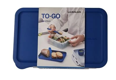 Lunchbox 3 in1 Brotdose 3 Fächern mit Messer Gabel Löffel blau - Image 1 of 4
