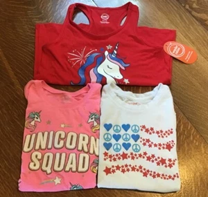 Girls Size 7/8 & 8 Shirt Lot Of 3 Unicorn Red White & Blue - Picture 1 of 7