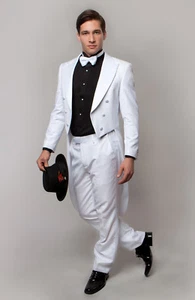Men's Slim Fit Tail Tuxedo Tailcoat Jacket Formal Tux Tails Suit in Black-White - Picture 1 of 9
