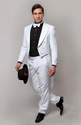 Men's Slim Fit Tail Tuxedo Tailcoat Jacket Formal Tux Tails Suit in Black-White  - Image 1 of 4