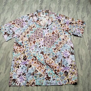 Vintage Hilo Hattie Shirt Mens Large Purple Short Sleeve Button Hawaiian Aloha - Picture 1 of 9