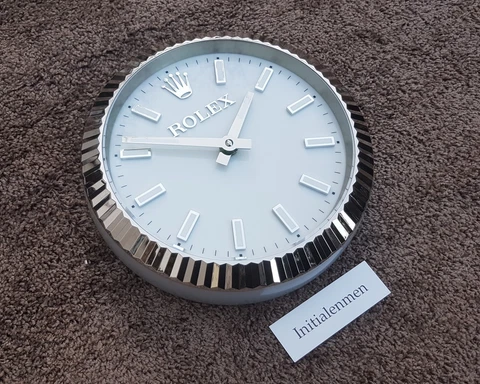 ROLEX wallclock 100% ORIGINAL used clock wall VERY RARE 14 inch INDUCTA silver Cover