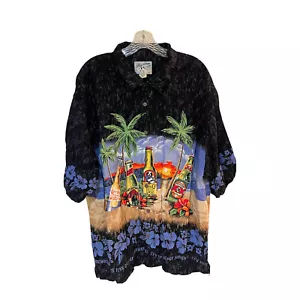 Big Dogs Herren schwarz Blumen Hawaii Bier Viskose Knopfleiste Hemd Größe 2X EUc - Bild 1 von 6