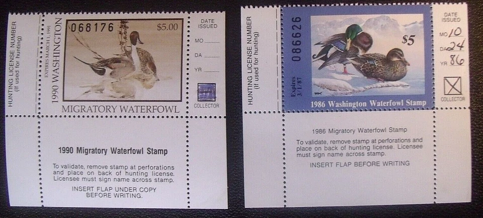 1986 & 1990 Washington Waterfowl Duck Hunting Stamp  - MNH   Lot#N05 - Image 1 of 1