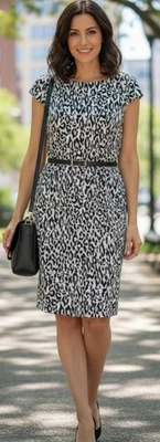 Женское платье Alyx размер 14 леопардовый принт футляр черное желтовато-коричневое на молнии с рукавами-крылышками шикарное - Изображение 1 из 4