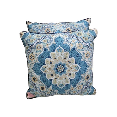 Martha Stewart 18 英寸 x 18 英寸 批量 2 个蓝色几何图案枕头 22625-1Clo4 — 第 1/4 张图片