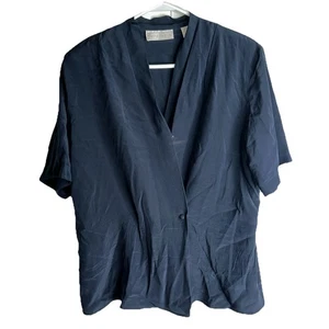 Blusa Top Barrie Pace 100% Seda Negra Manga Corta Mujer’s Talla 12 Carrera - Imagen 1 de 4