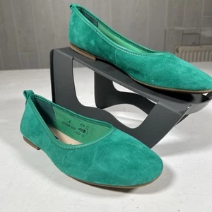 M&S Women's Leather Slip on Flat Ballet Pumps in Green UK 4 - Picture 1 of 5