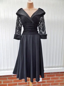 ELIZA J BLACK LACE BODICE SATIN NEW YORK 50'S FLARE MIDI DRESS 10 £170 TWICE - Picture 1 of 16