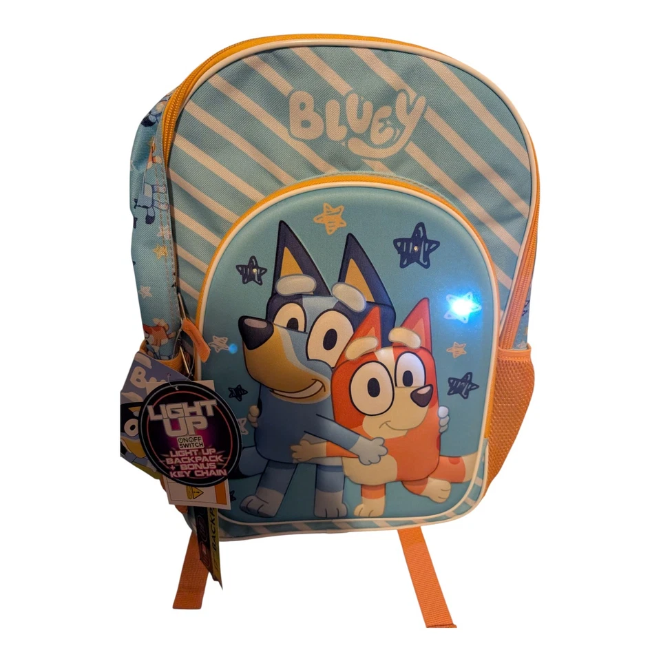 Bluey Light Up 17” Backpack with Bluey Bonus Key Chain Padded Laptop Sleeve