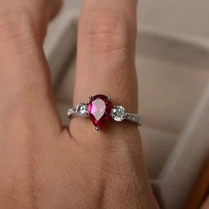 925 Sterling Silver Ruby Lab Created Dainty Women Ring US Duty Free - Picture 1 of 5