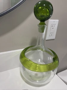 HTF Vintage Blenko Handmade Glass Gump Decanter in Green Mid Century MCM - Picture 1 of 8