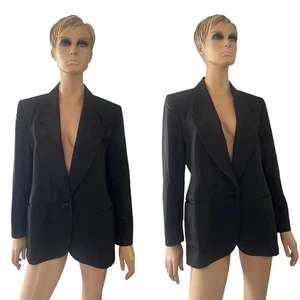 Vintage Christian Dior Black Wool Blend Lined Tailored Blazer Jacket - Sz 14 USA - Picture 1 of 10