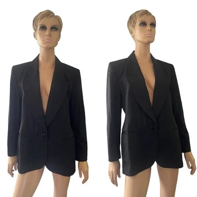 Chaqueta Blazer Christian Dior Vintage Negra Mezcla Lana Forrada a Medida - Talla 14 EE. UU. Foto 1 de 4