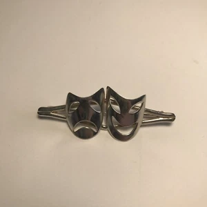 Vintage Sterlingsilber Komödie/Tragödie Brosche Anstecknadel 2" Happy Sad Faces - Bild 1 von 6