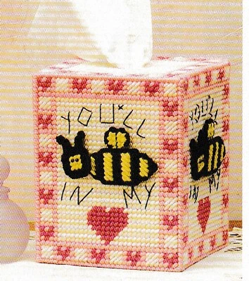 Valentine Bee Tissue Box Cover -Fits Boutique Box - Plastic Canvas Pattern ONLY - Image 1 of 2