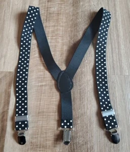 YOUTH Kids Black White Polka Dot Clip-On Adjustable Suspenders - Picture 1 of 5