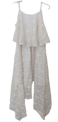 Girls Sleeveless Elastic Waist White Lace Eyelet Strappy Tiered Lined Dress 7 - image 1 of 4